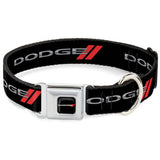 DODGE RHOMBUS BLACK/RED/SILVER SEATBELT BUCKLE DOG COLLAR
